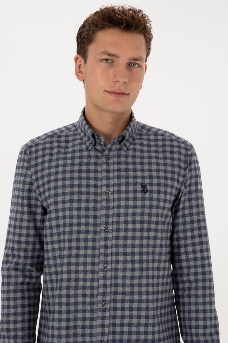 Erkek Lacivert Uzun Kollu Kareli Gömlek - 50308526024