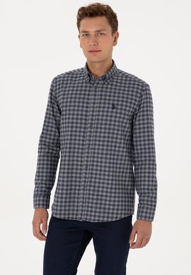 Erkek Lacivert Uzun Kollu Kareli Gömlek - 50308526024