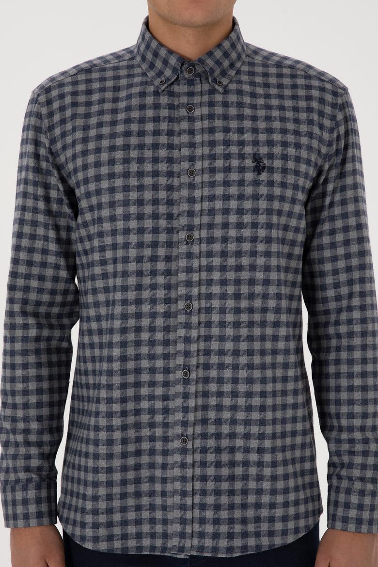 Erkek Lacivert Uzun Kollu Kareli Gömlek - 50308526024