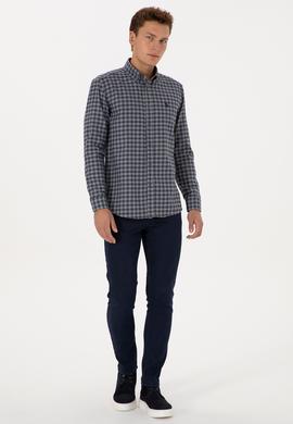 Erkek Lacivert Uzun Kollu Kareli Gömlek - 50308526024