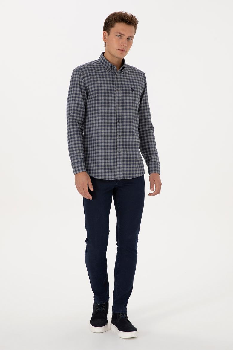 Erkek Lacivert Uzun Kollu Kareli Gömlek - 50308526024