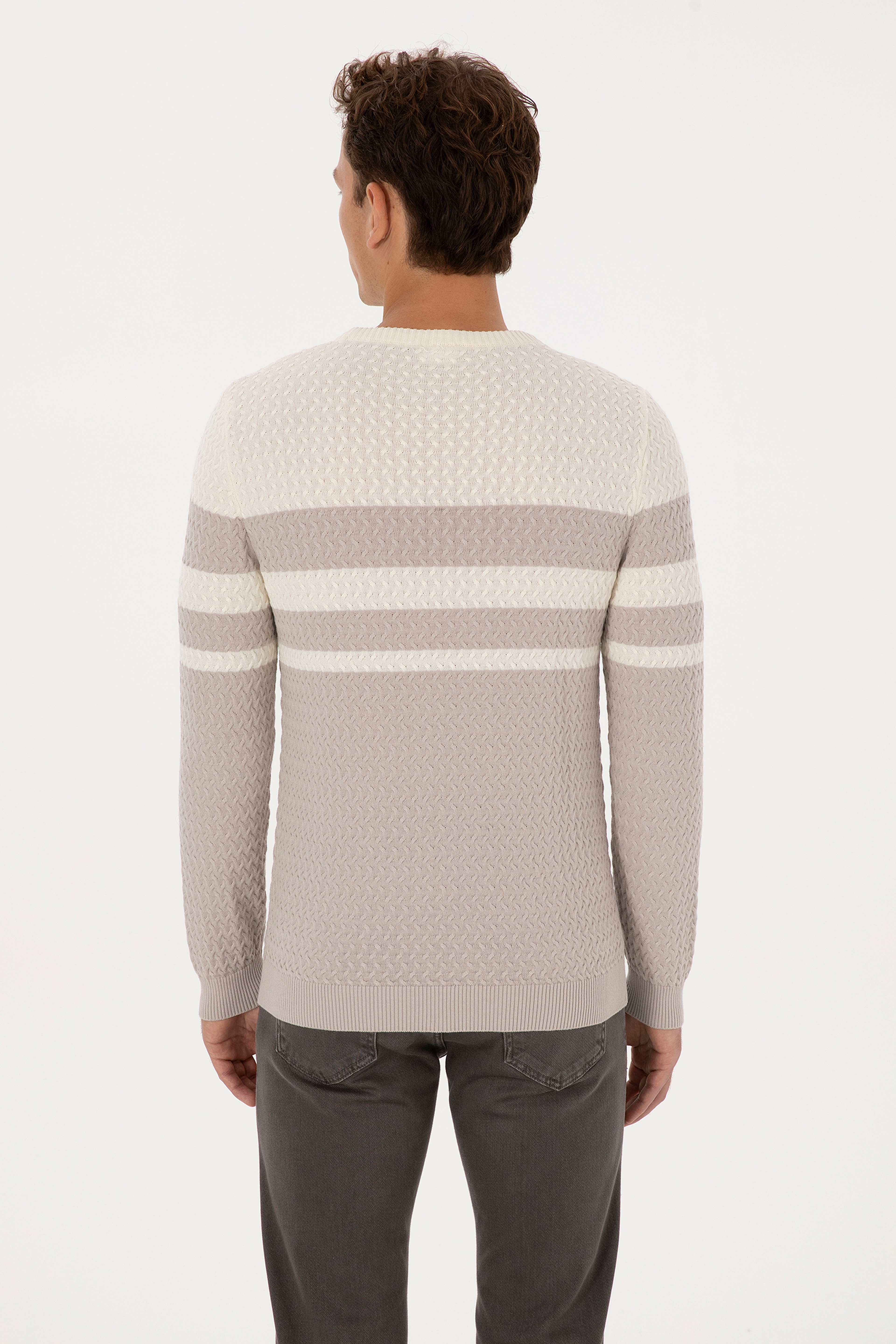 Erkek Slim Fit Bisiklet Yaka Taş Kazak - Image 5