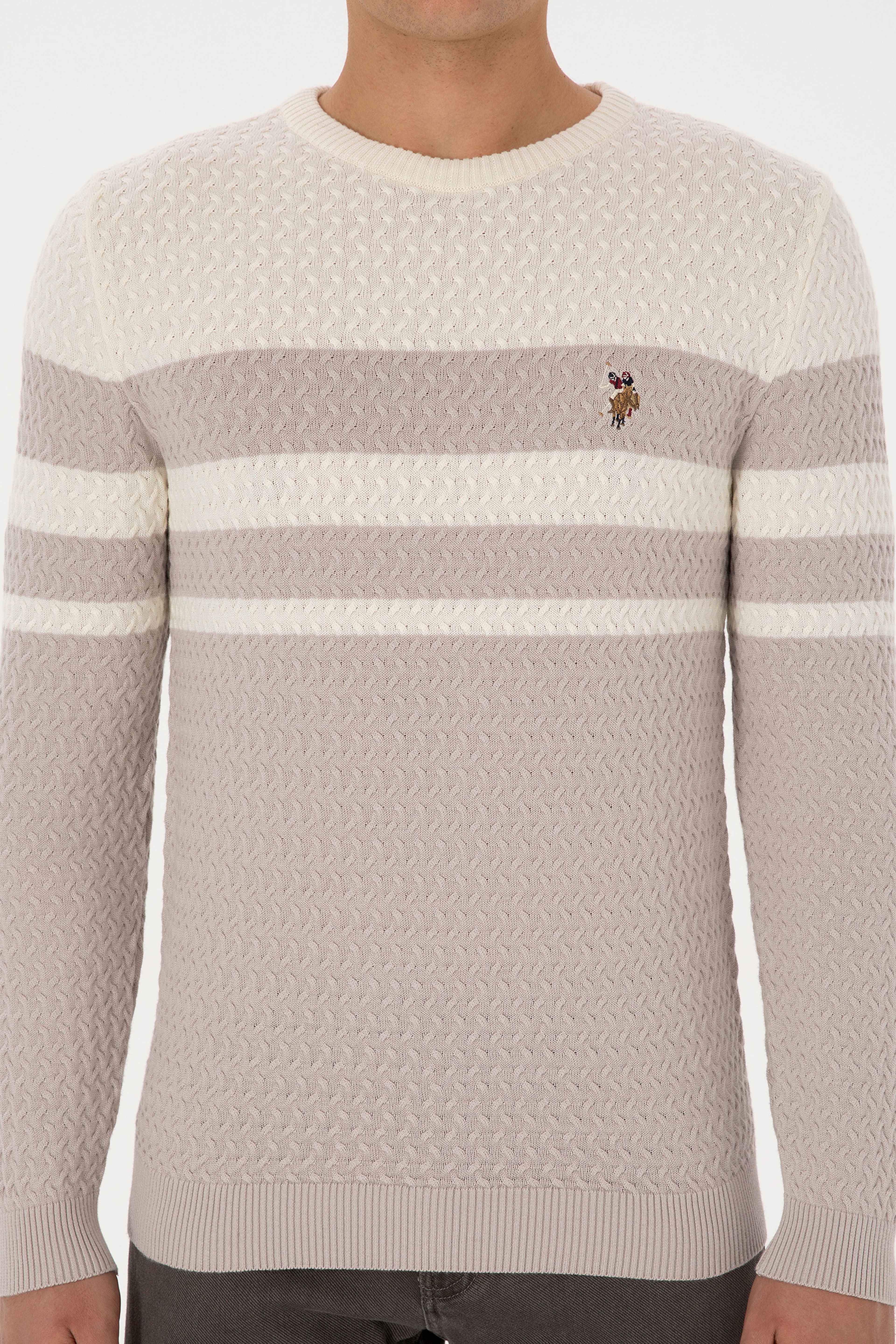 Erkek Slim Fit Bisiklet Yaka Taş Kazak - Image 6