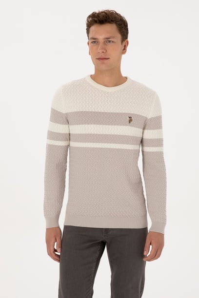 Erkek Slim Fit Bisiklet Yaka Taş Kazak