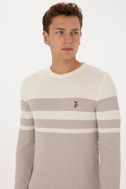 Erkek Slim Fit Bisiklet Yaka Taş Kazak