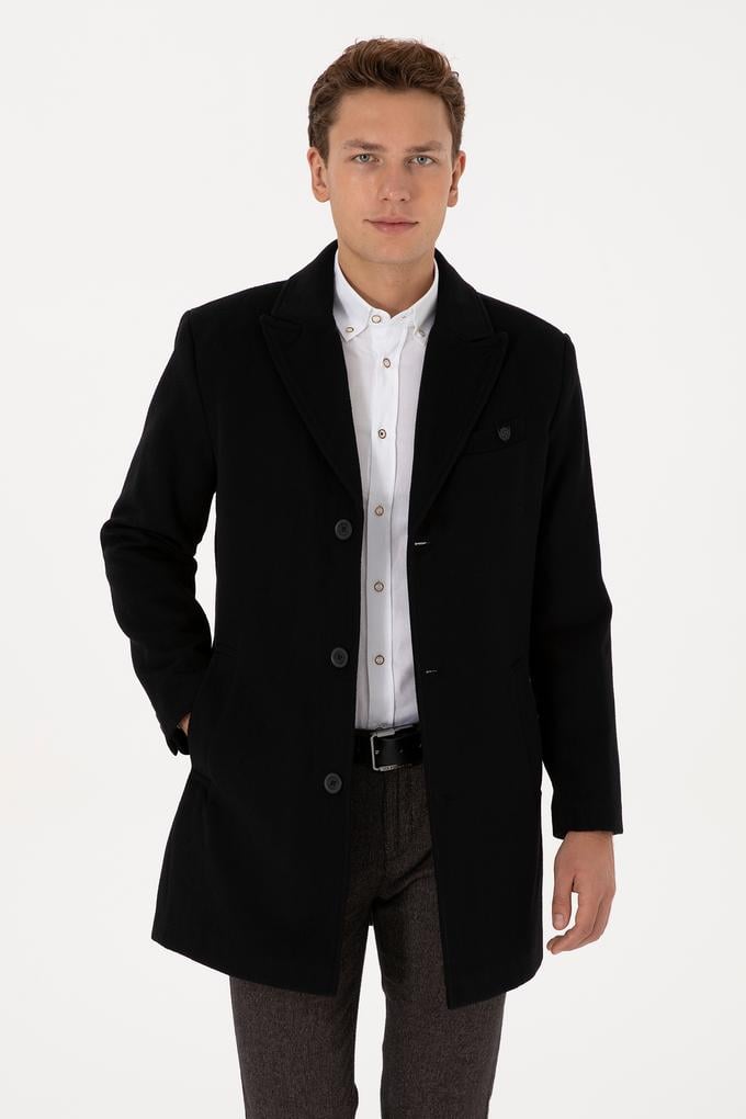 Erkek Siyah Kaşe Kaban