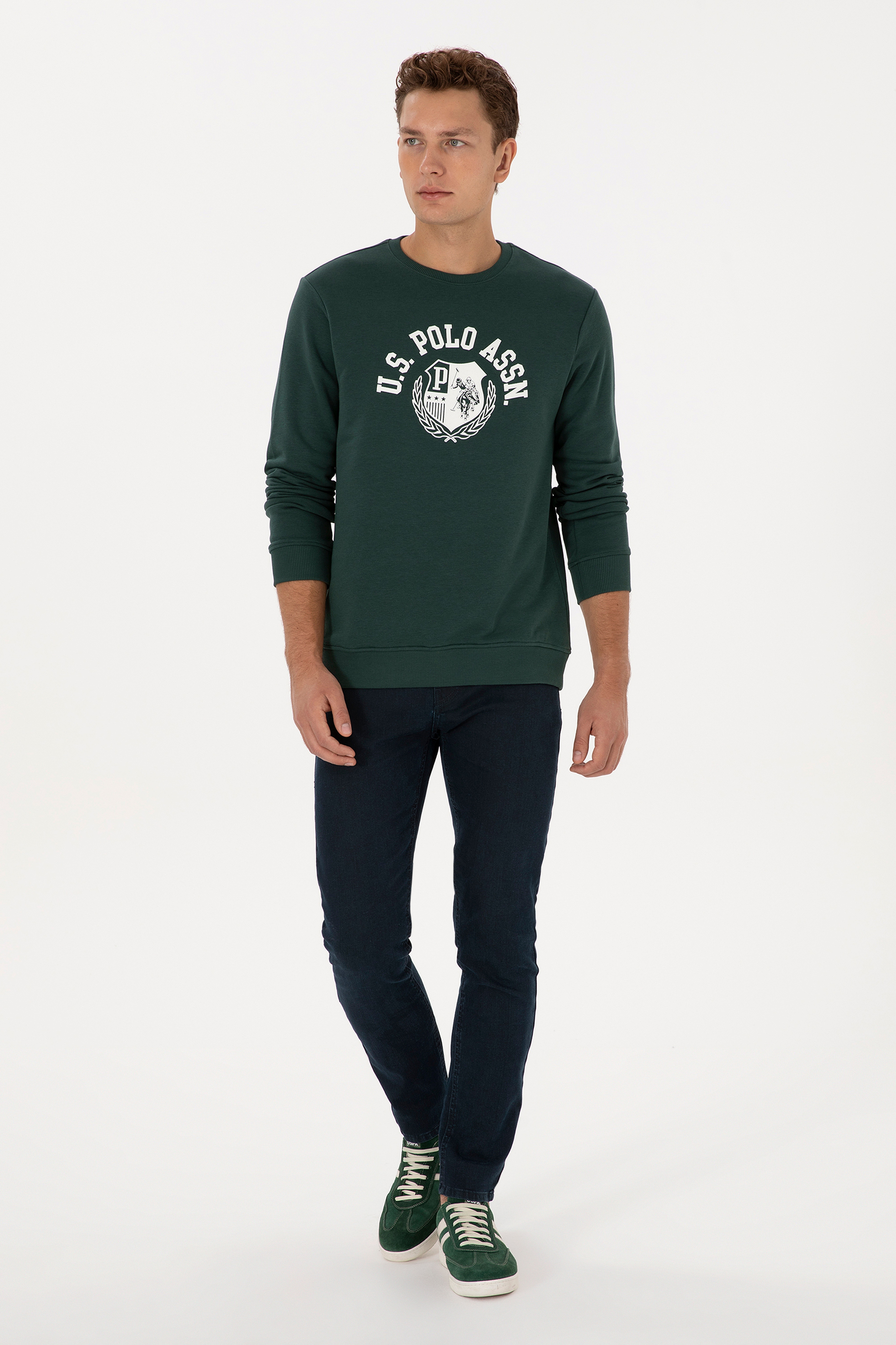 Erkek Regular Fit Bisiklet Yaka Koyu Yeşil Sweatshirt - Image 4