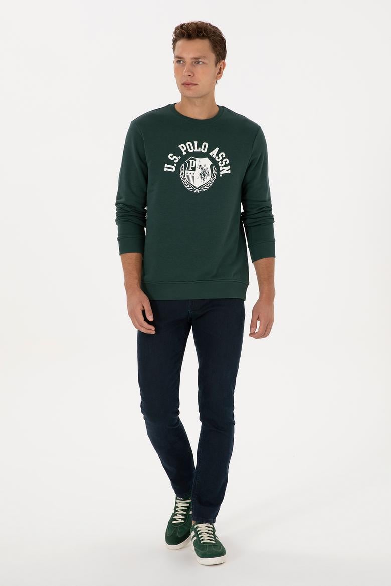 Erkek Regular Fit Bisiklet Yaka Koyu Yeşil Sweatshirt - 50308672021