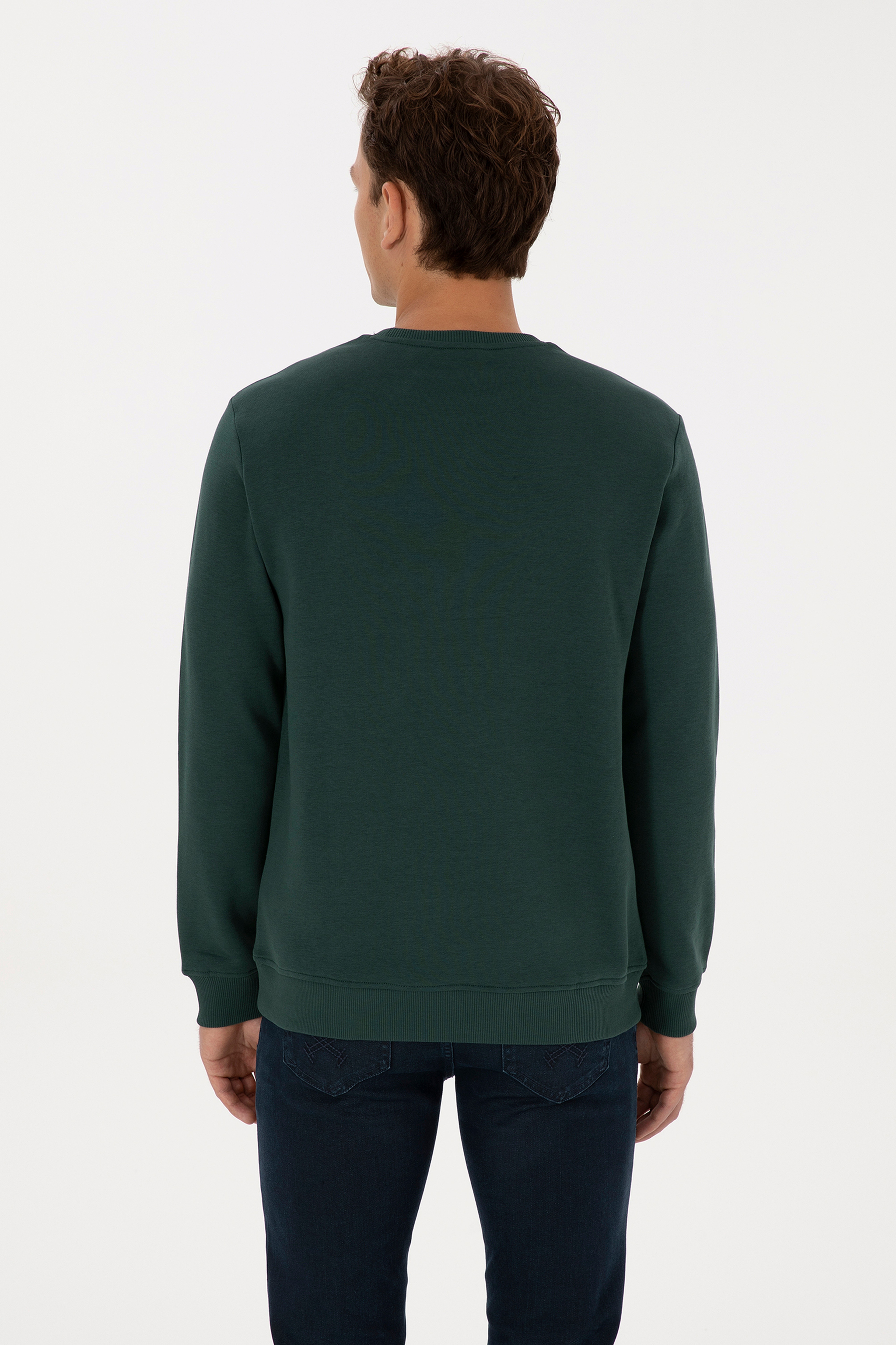 Erkek Regular Fit Bisiklet Yaka Koyu Yeşil Sweatshirt - Image 5