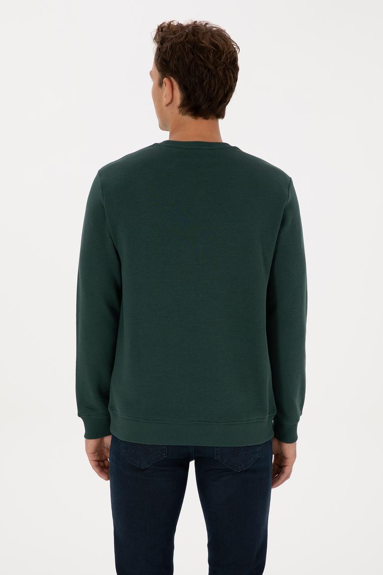 Erkek Regular Fit Bisiklet Yaka Koyu Yeşil Sweatshirt - 50308672021