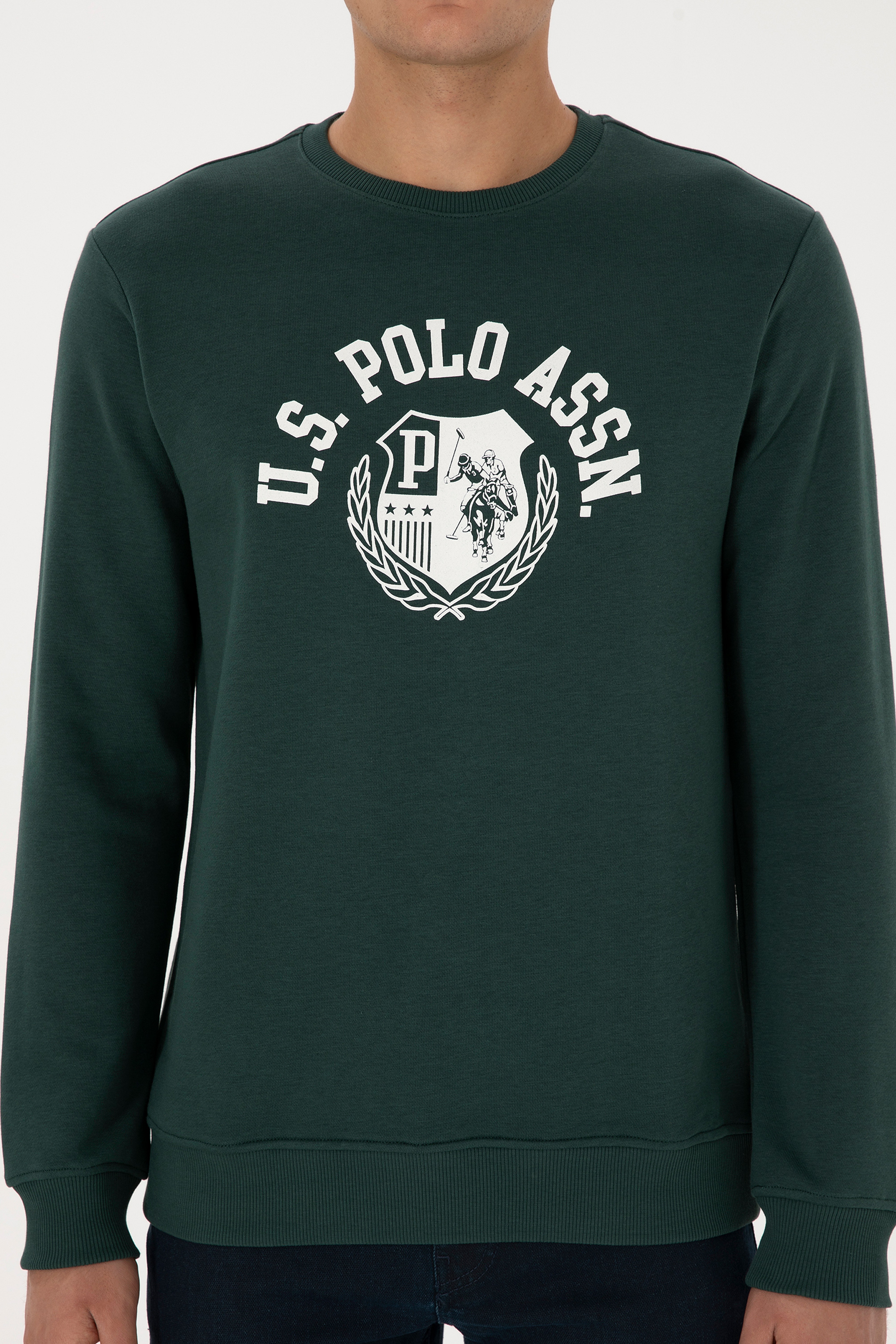 Erkek Regular Fit Bisiklet Yaka Koyu Yeşil Sweatshirt - Image 6
