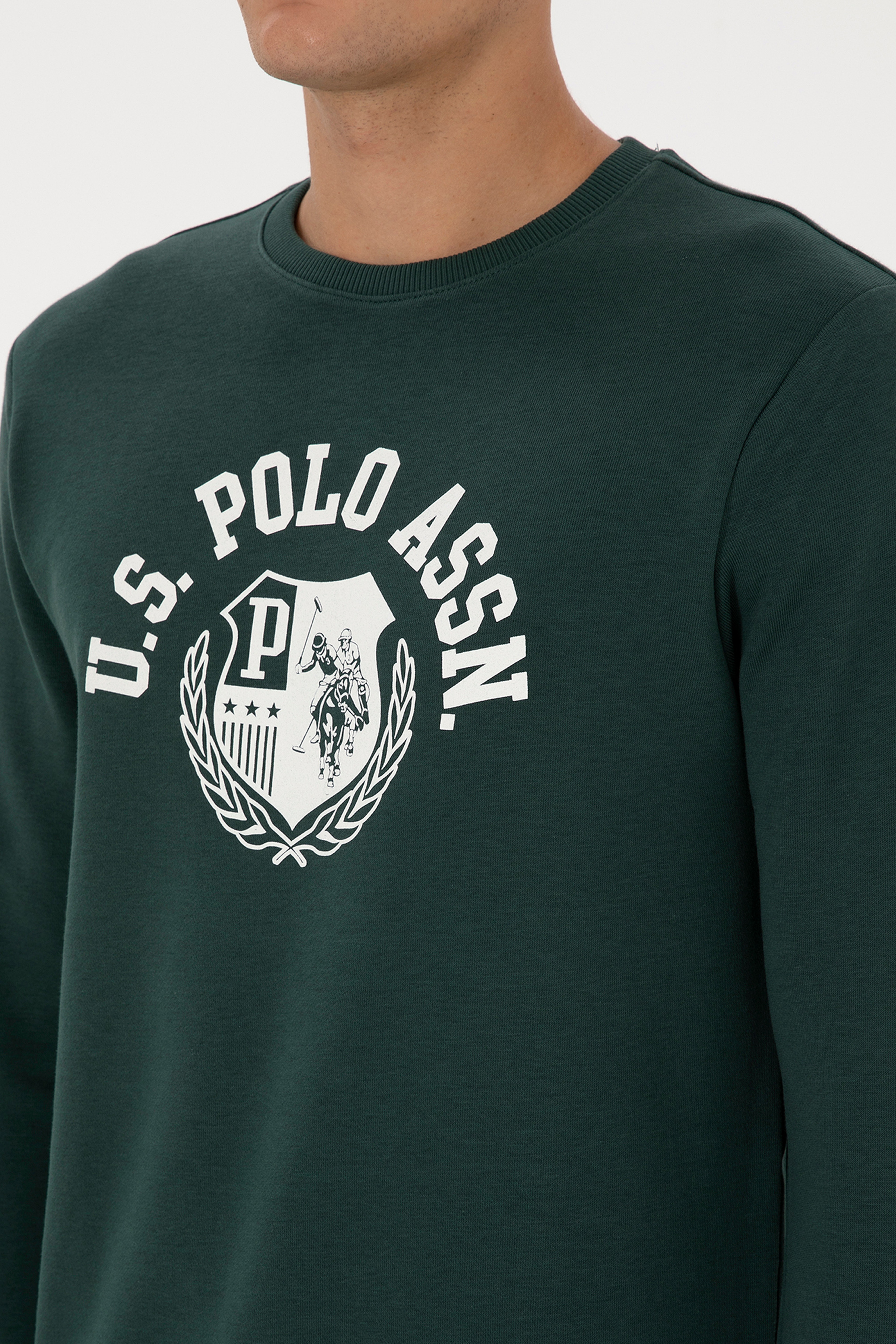Erkek Regular Fit Bisiklet Yaka Koyu Yeşil Sweatshirt - Image 7