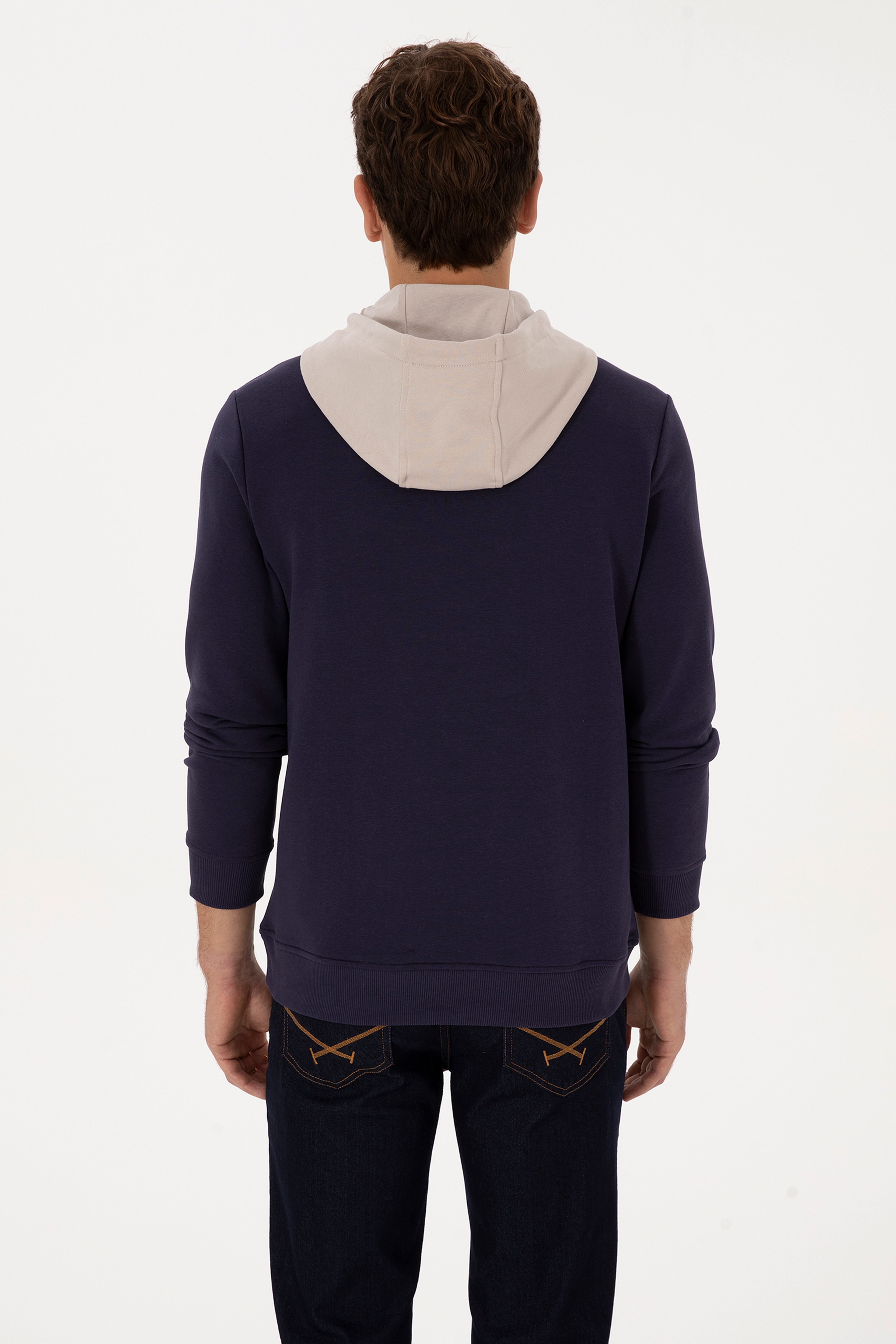 Erkek Regular Fit Kapüşonlu Mürdüm Sweatshirt - Image 5