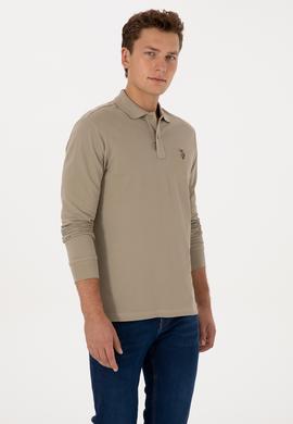 Erkek Regular Fit Polo Yaka Açık Haki Basic Sweatshirt - 50313772156