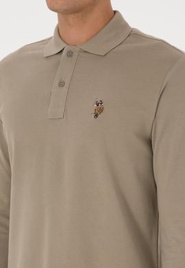 Erkek Regular Fit Polo Yaka Açık Haki Basic Sweatshirt - 50313772156