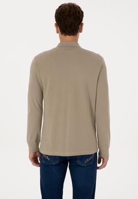 Erkek Regular Fit Polo Yaka Açık Haki Basic Sweatshirt - 50313772156