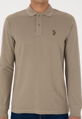 Erkek Regular Fit Polo Yaka Açık Haki Basic Sweatshirt - 50313772156