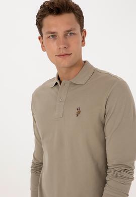 Erkek Regular Fit Polo Yaka Açık Haki Basic Sweatshirt - 50313772156