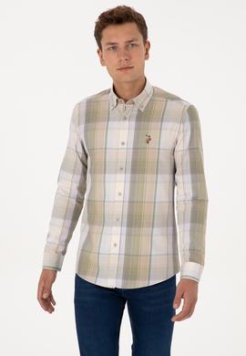Erkek Bej Ekoseli Uzun Kollu Gömlek - 50315922008