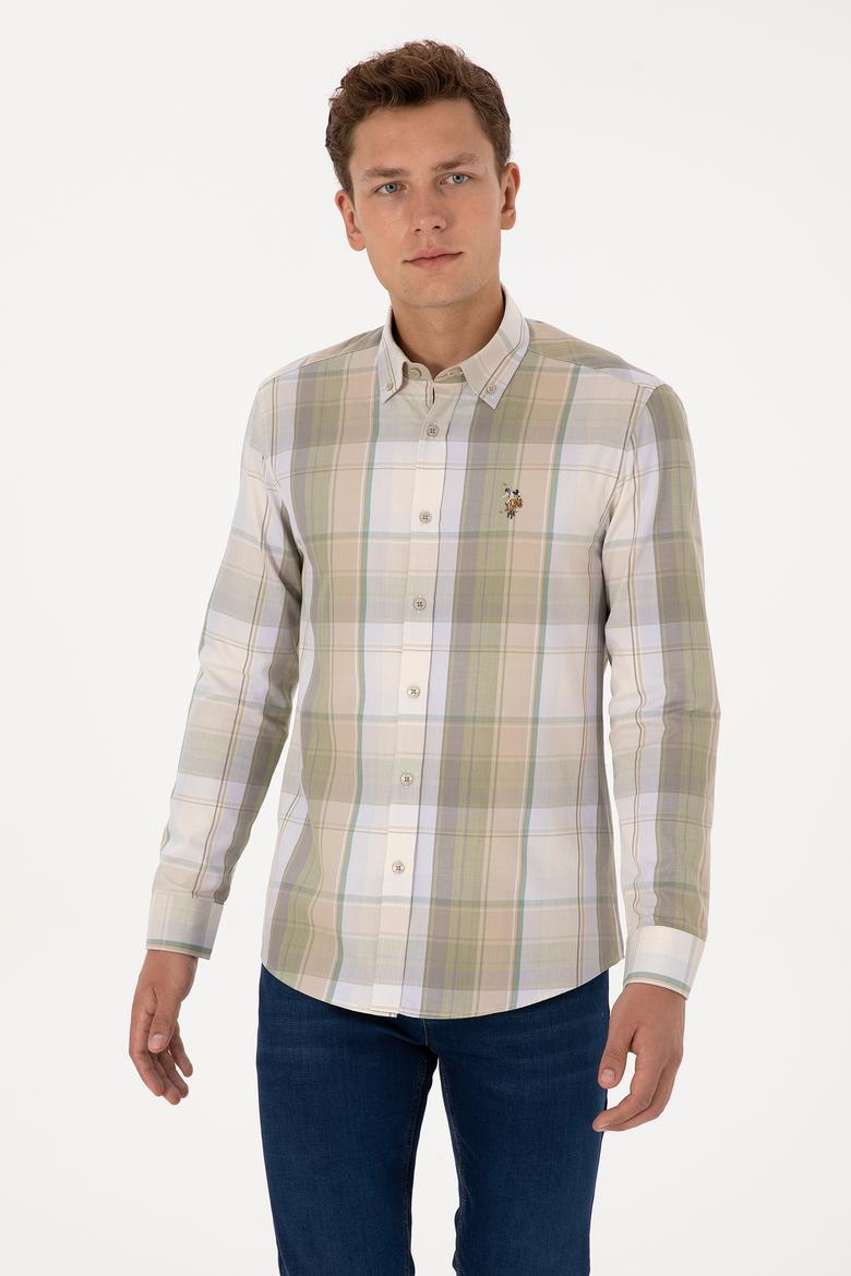 Erkek Bej Ekoseli Uzun Kollu Gömlek - 50315922008