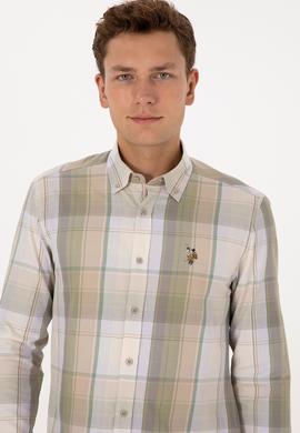 Erkek Bej Ekoseli Uzun Kollu Gömlek - 50315922008