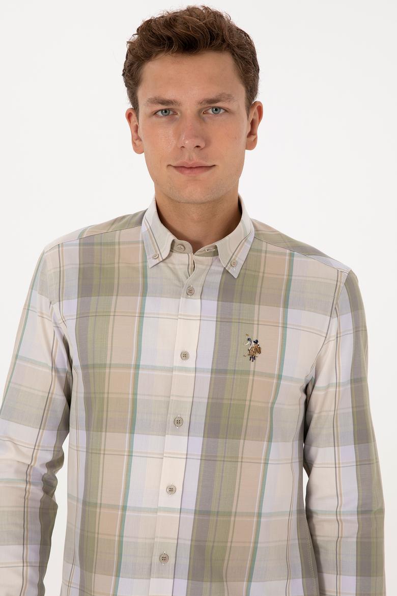 Erkek Bej Ekoseli Uzun Kollu Gömlek - 50315922008