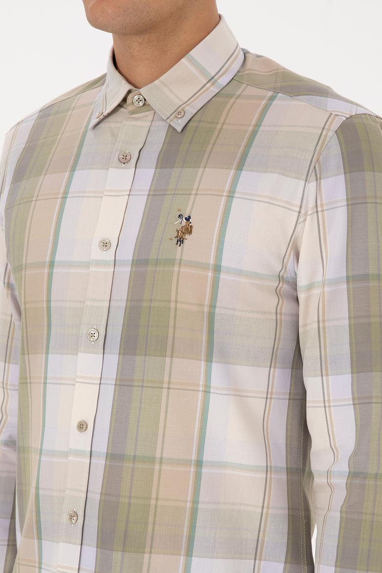 Erkek Bej Ekoseli Uzun Kollu Gömlek - 50315922008