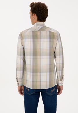 Erkek Bej Ekoseli Uzun Kollu Gömlek - 50315922008