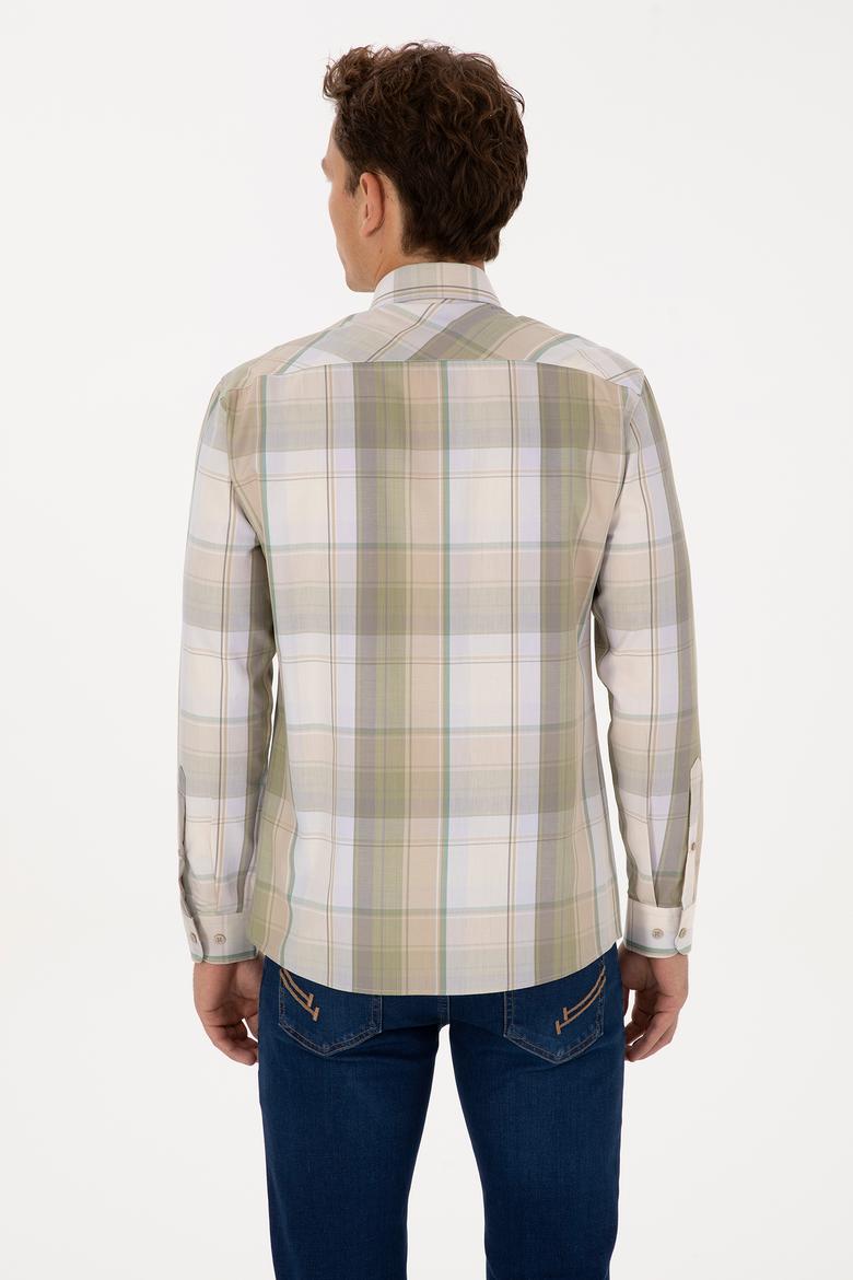 Erkek Bej Ekoseli Uzun Kollu Gömlek - 50315922008