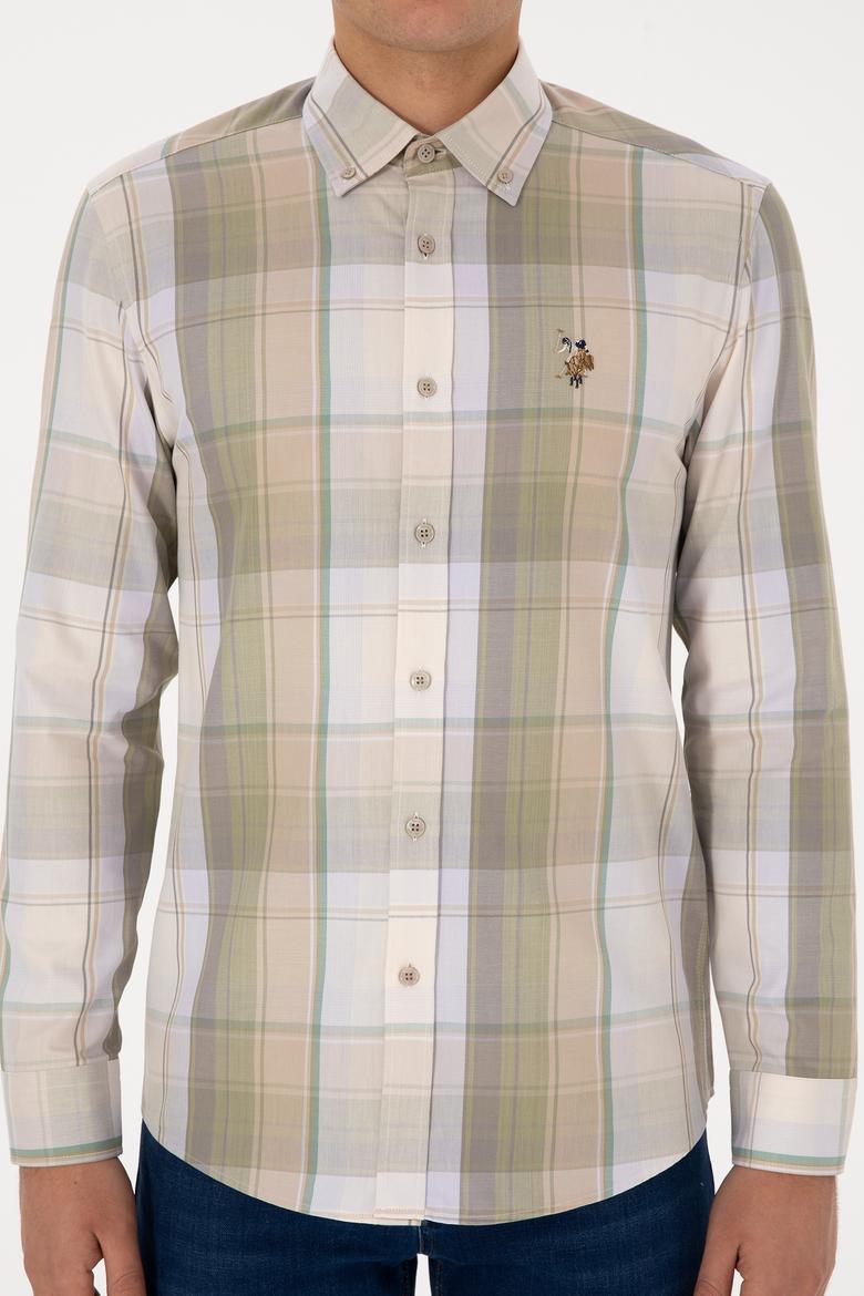 Erkek Bej Ekoseli Uzun Kollu Gömlek - 50315922008