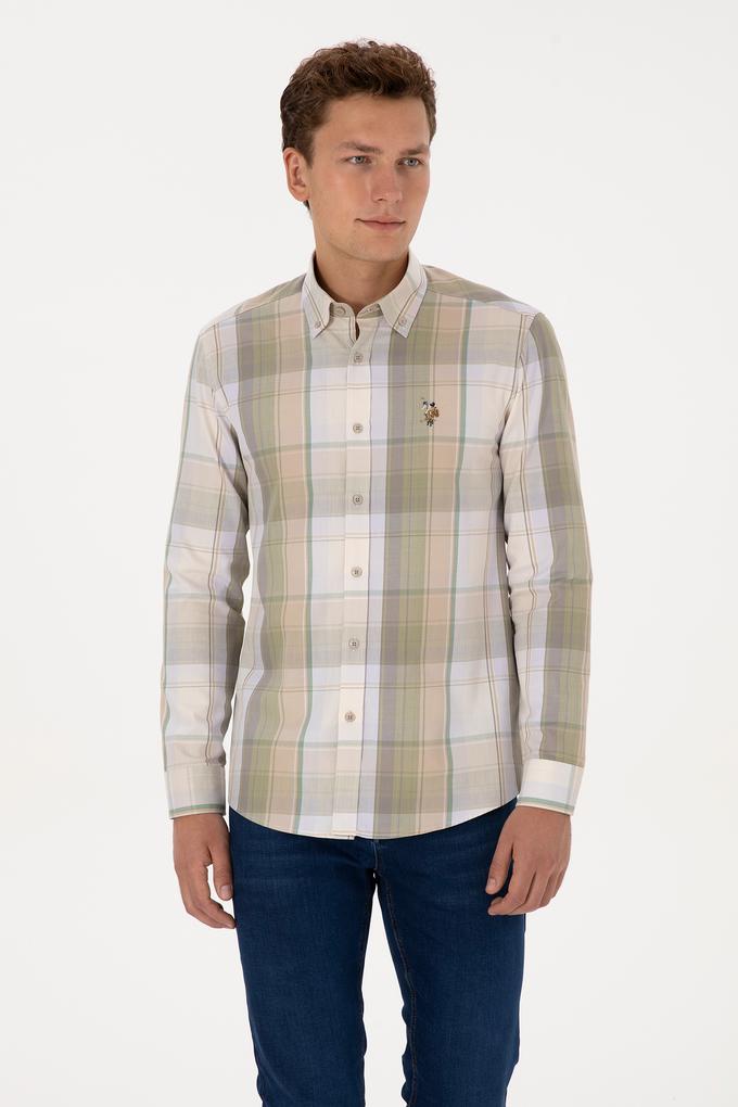 Erkek Bej Ekoseli Uzun Kollu Gömlek