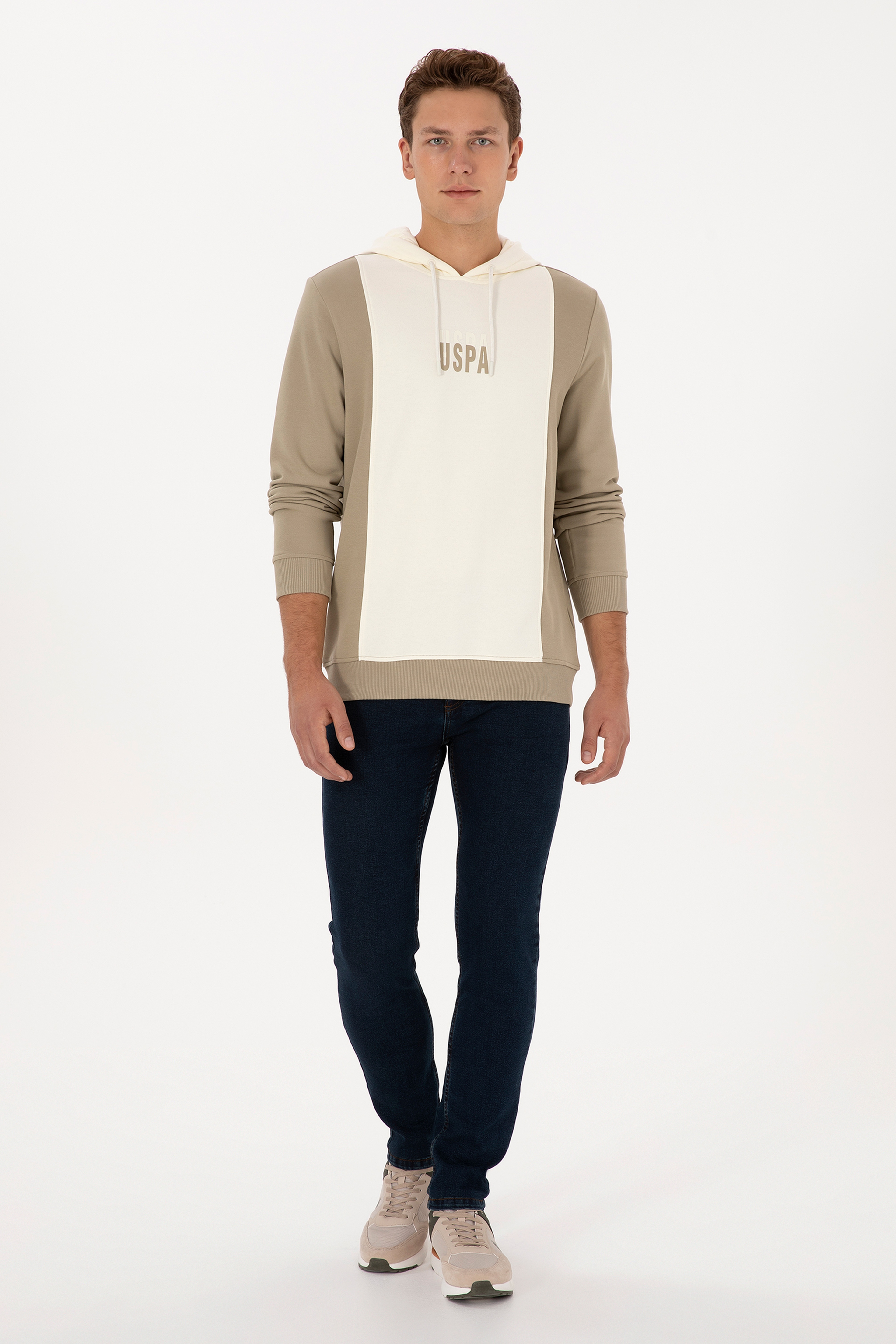 Erkek Regular Fit Kapüşonlu Açık Haki Sweatshirt - Image 4