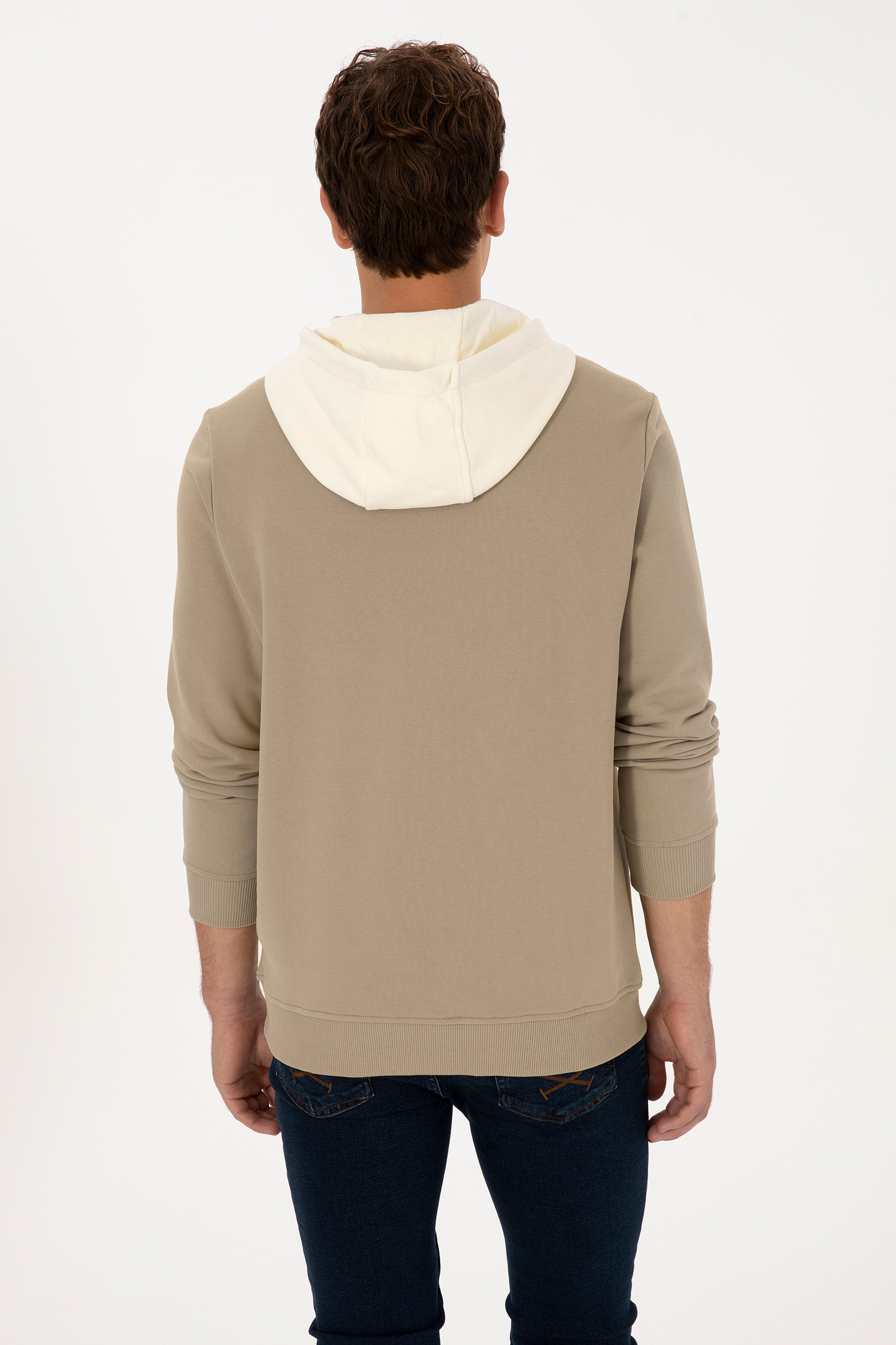 Erkek Regular Fit Kapüşonlu Açık Haki Sweatshirt
