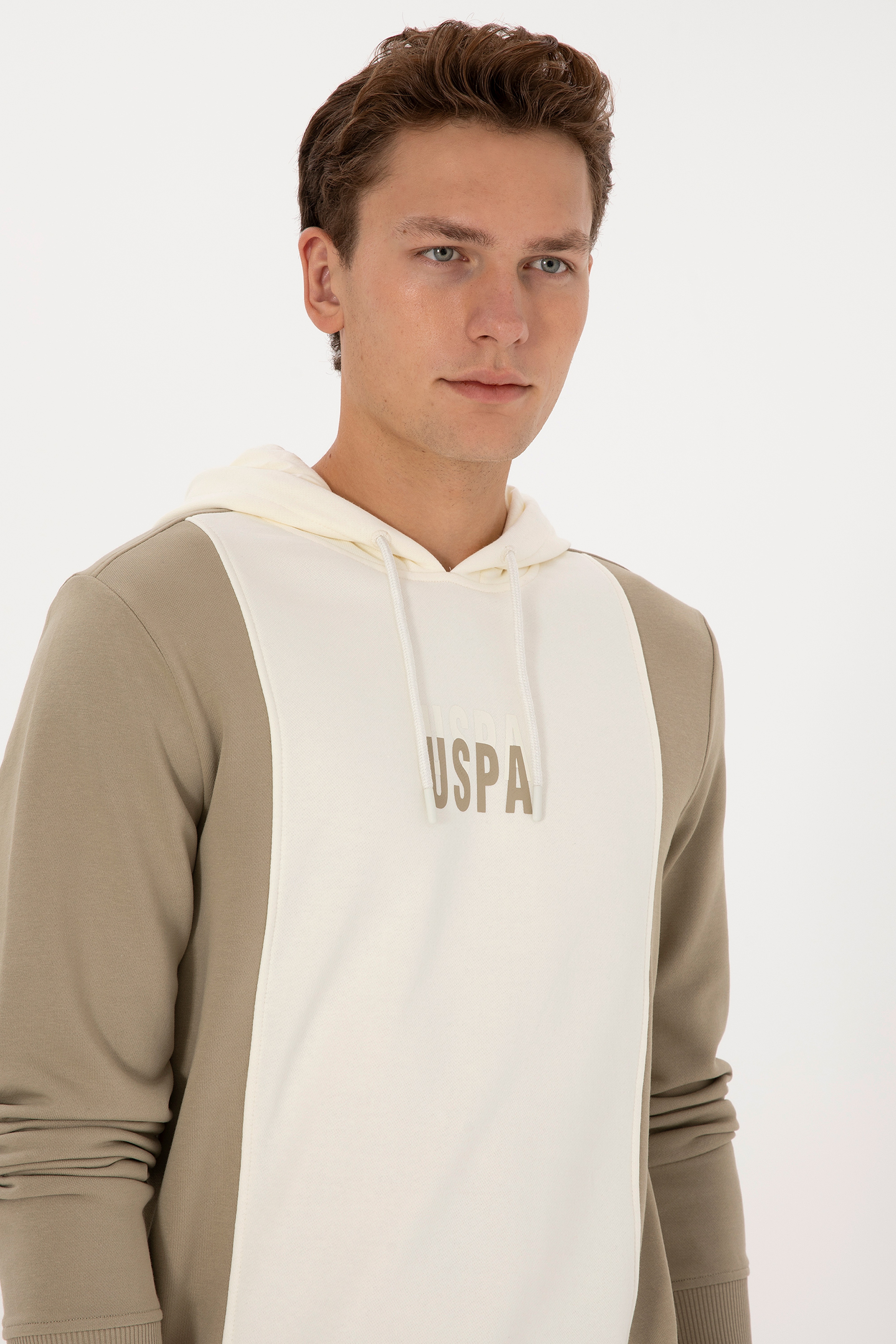 Erkek Regular Fit Kapüşonlu Açık Haki Sweatshirt - Image 2
