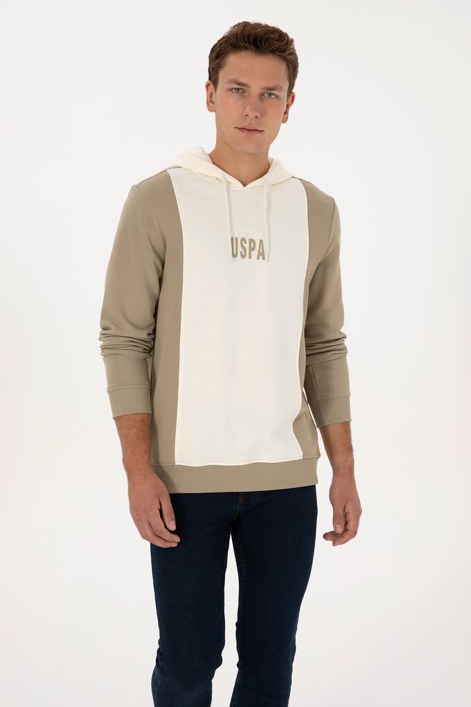 Erkek Regular Fit Kapüşonlu Açık Haki Sweatshirt