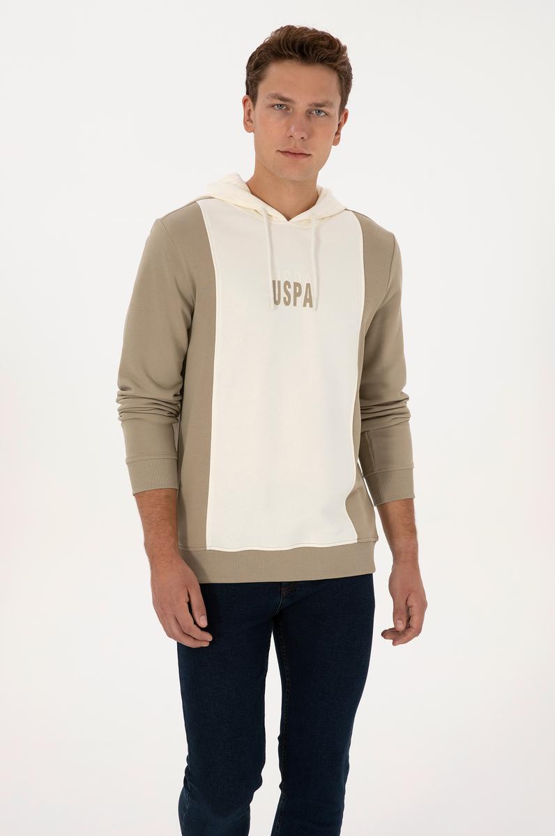 Erkek Regular Fit Kapüşonlu Açık Haki Sweatshirt