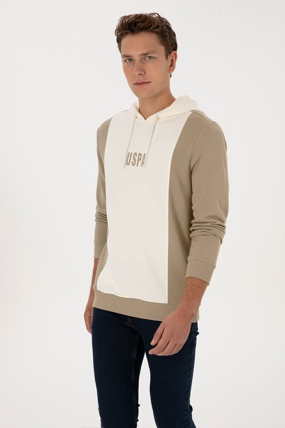 Erkek Regular Fit Kapüşonlu Açık Haki Sweatshirt