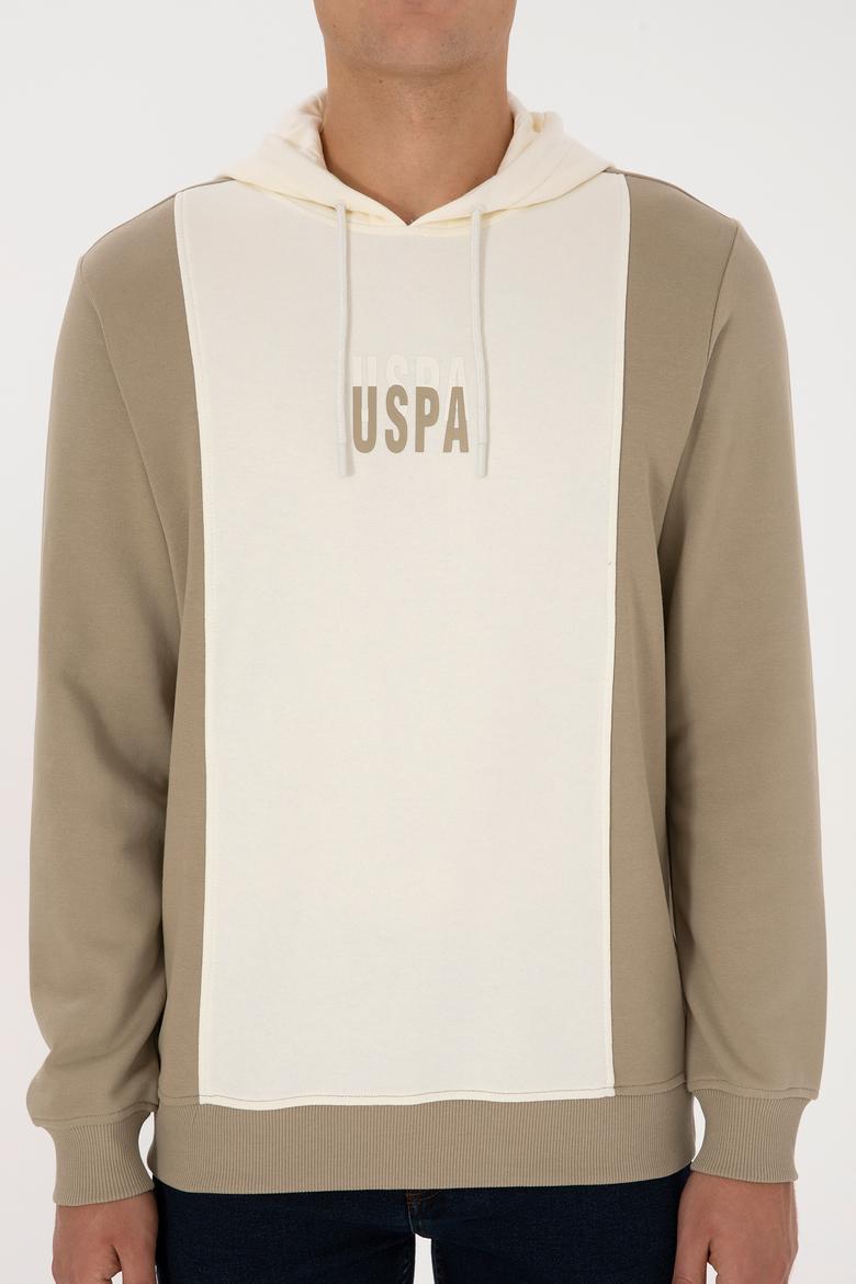 Erkek Regular Fit Kapüşonlu Açık Haki Sweatshirt - 50316365001