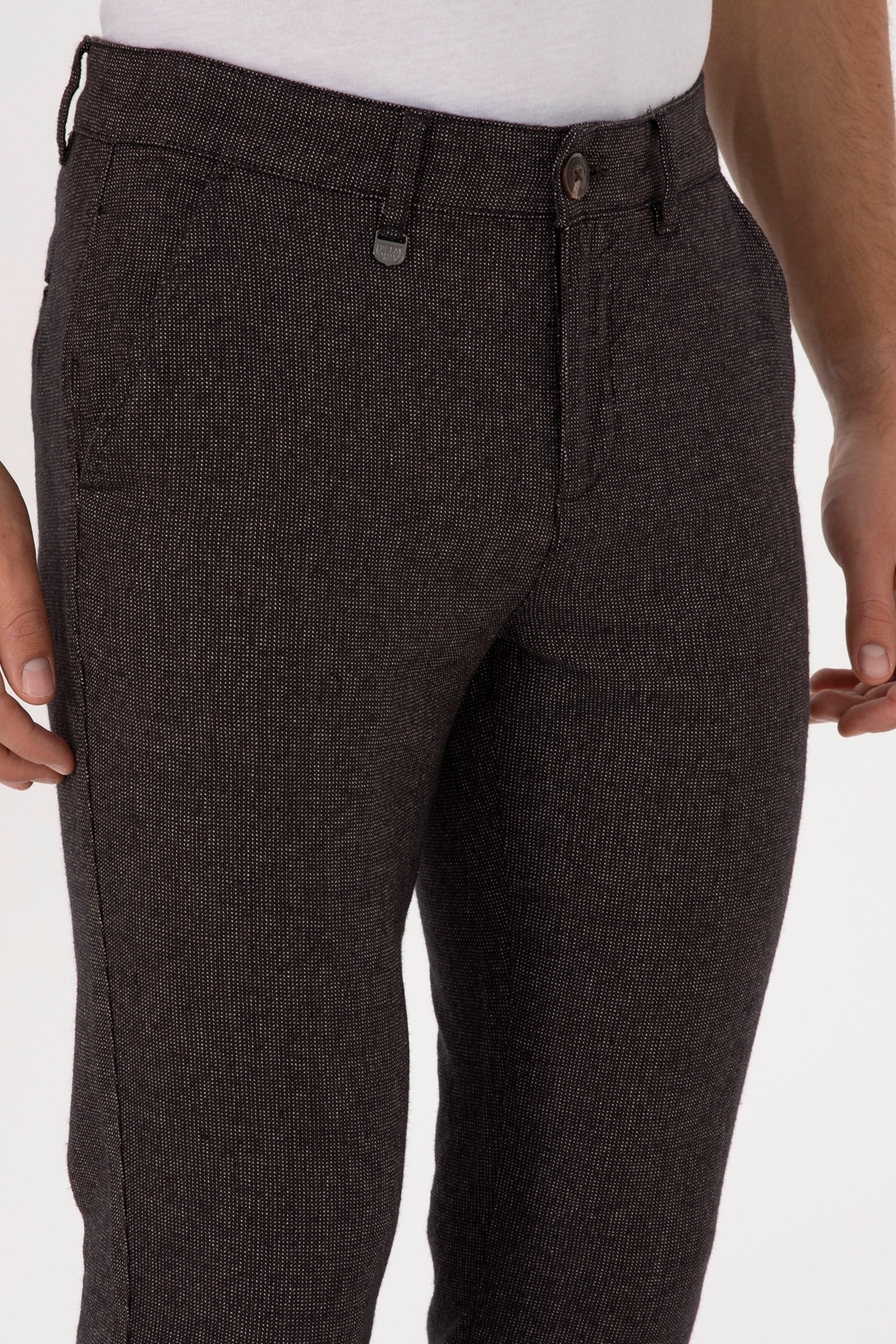 Erkek Koyu Kahverengi Slim Fit Kanvas / Chino Pantolon - Image 5