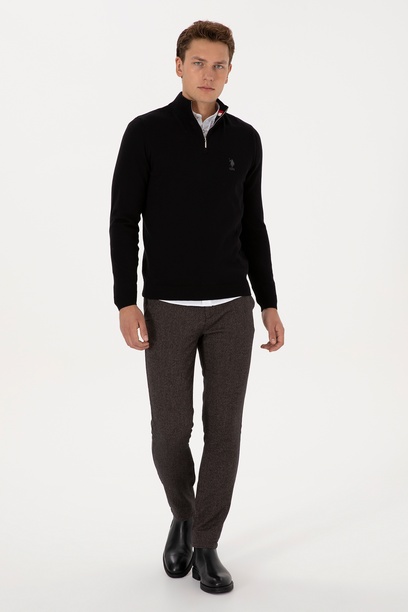Erkek Koyu Kahverengi Slim Fit Kanvas / Chino Pantolon