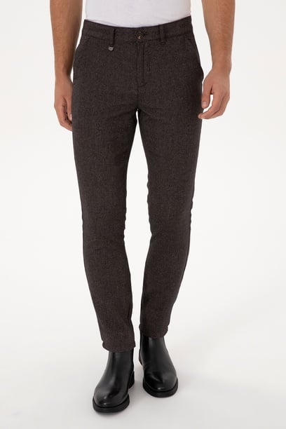 Erkek Koyu Kahverengi Slim Fit Kanvas / Chino Pantolon