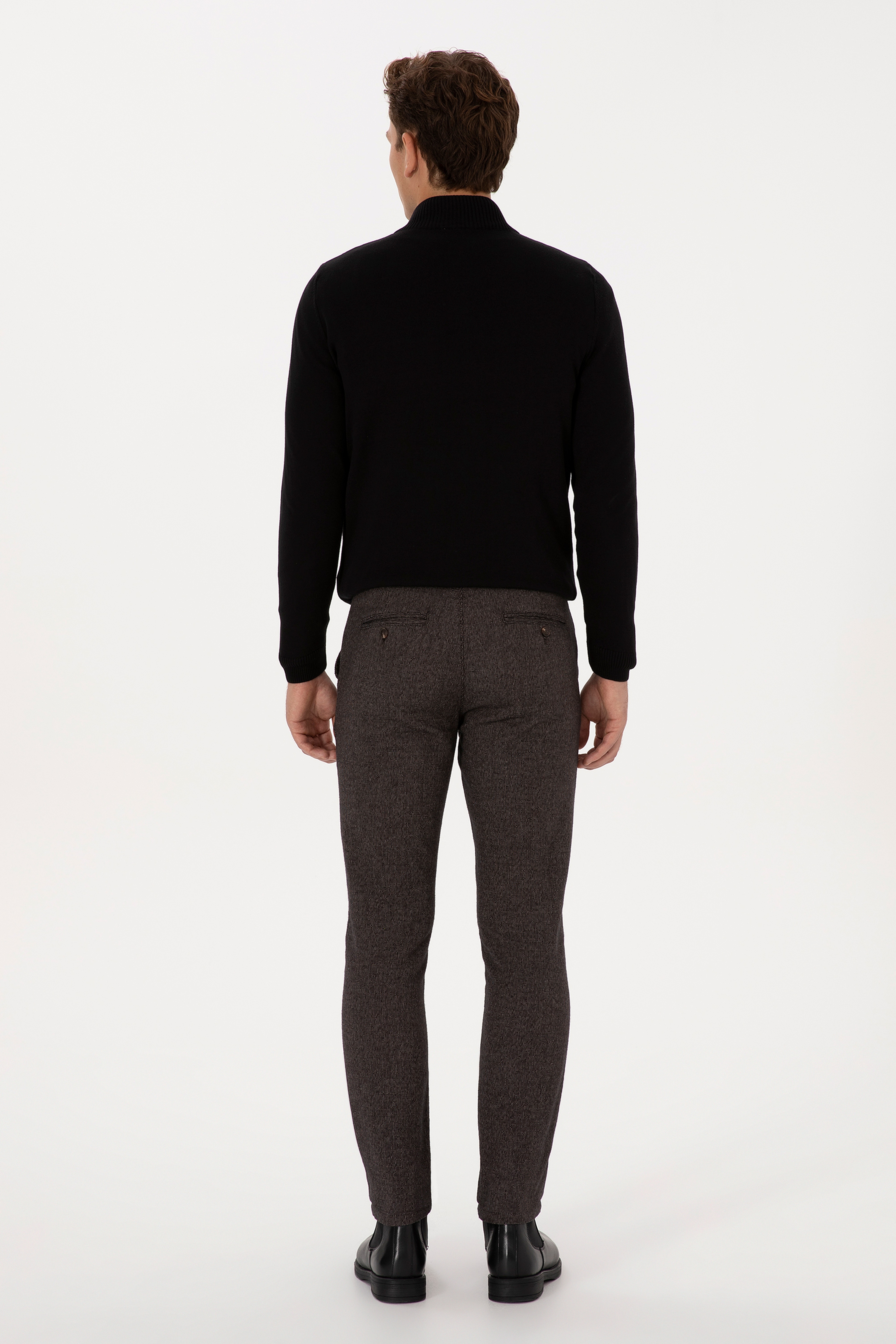 Erkek Koyu Kahverengi Slim Fit Kanvas / Chino Pantolon - Image 4