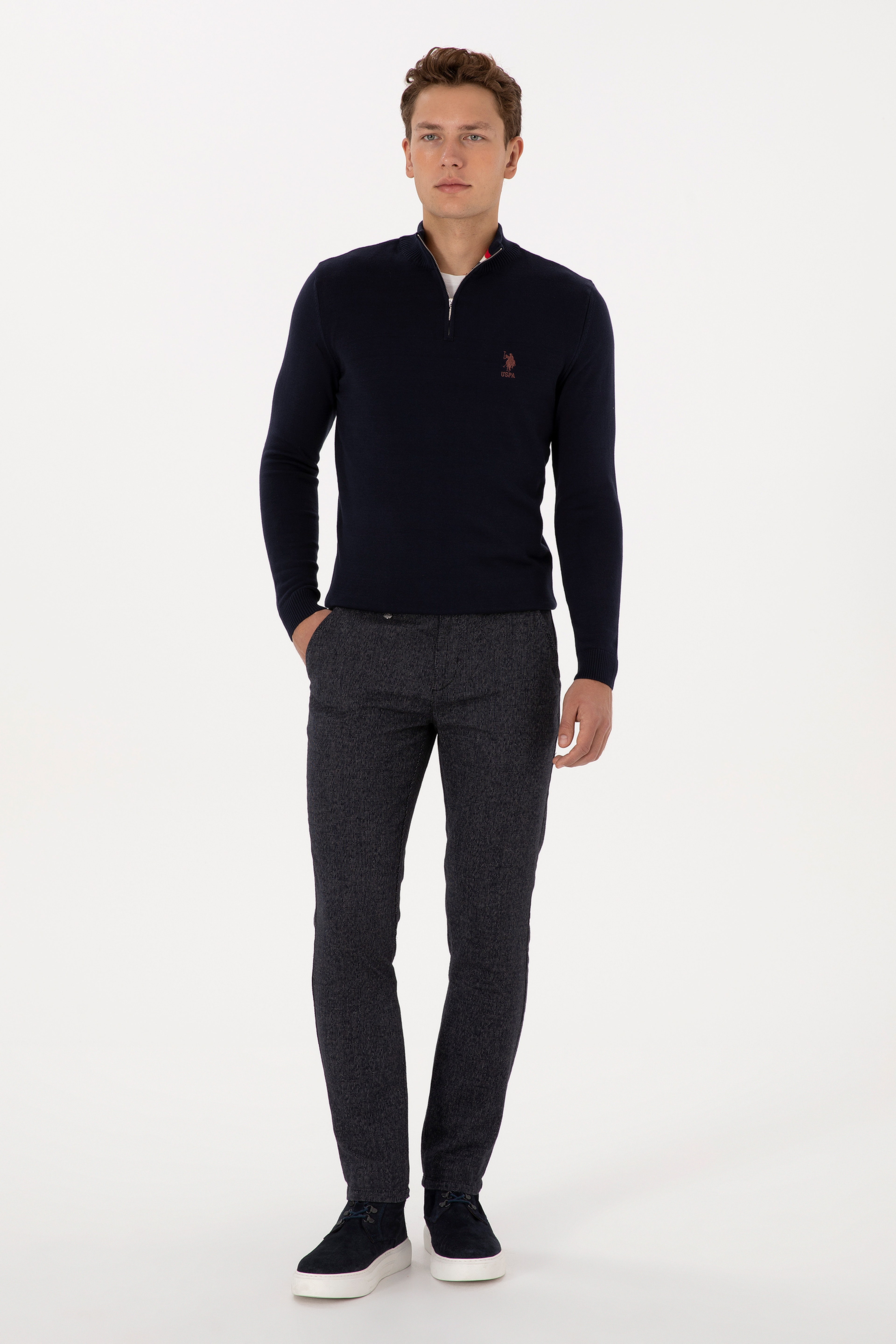 Erkek Lacivert Slim Fit Kanvas / Chino Pantolon - Image 3