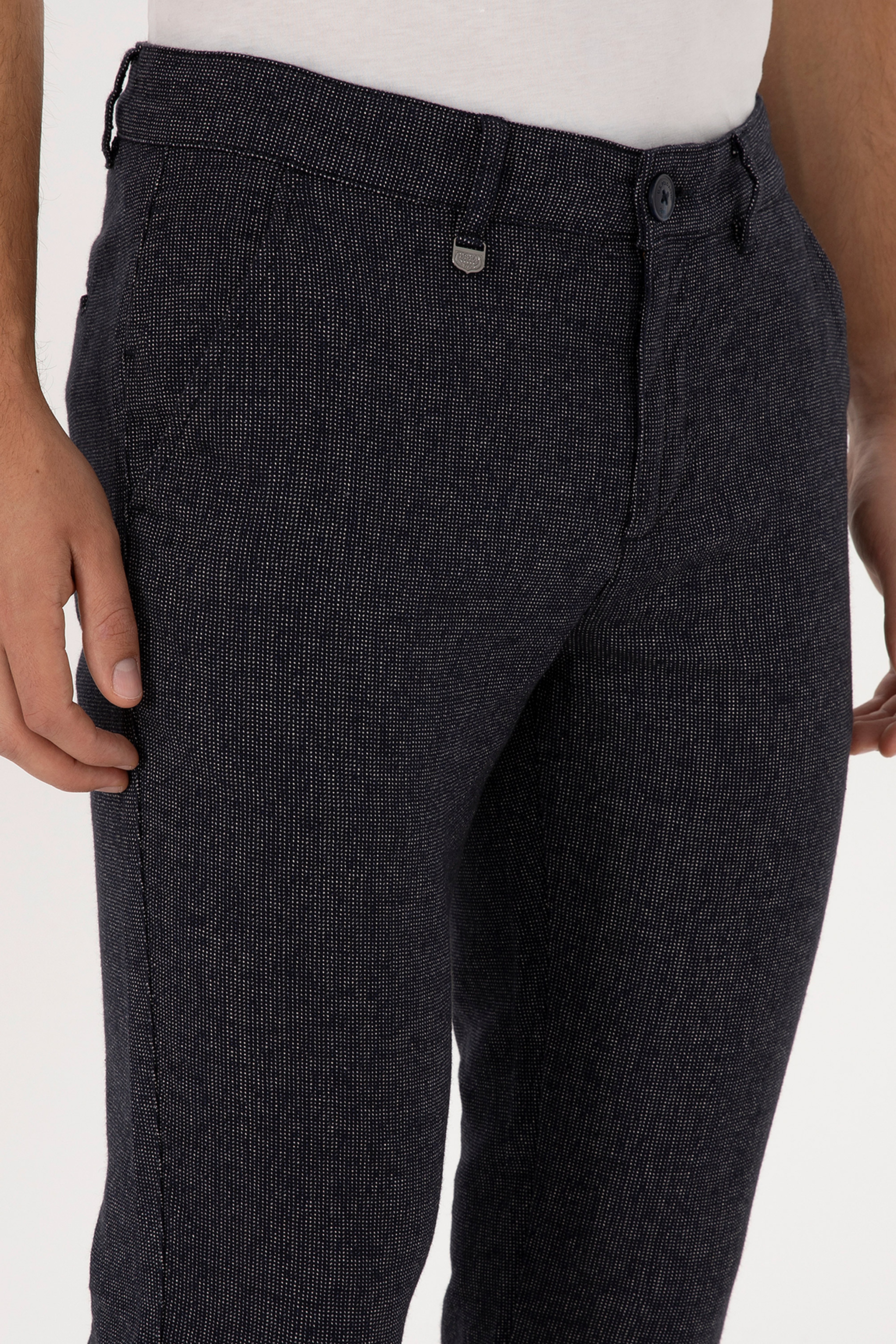 Erkek Lacivert Slim Fit Kanvas / Chino Pantolon