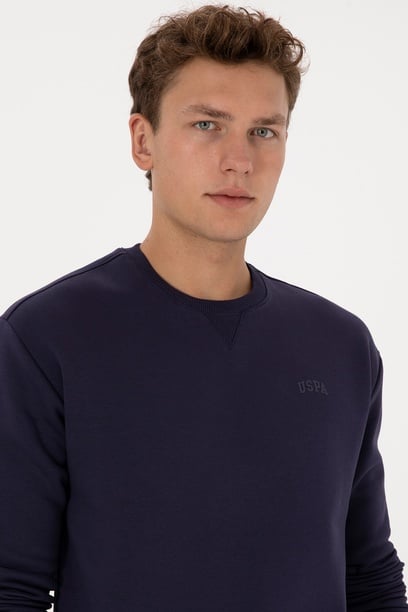 Erkek Comfort Fit Bisiklet Yaka Şardonlu Mürdüm Basic Sweatshirt