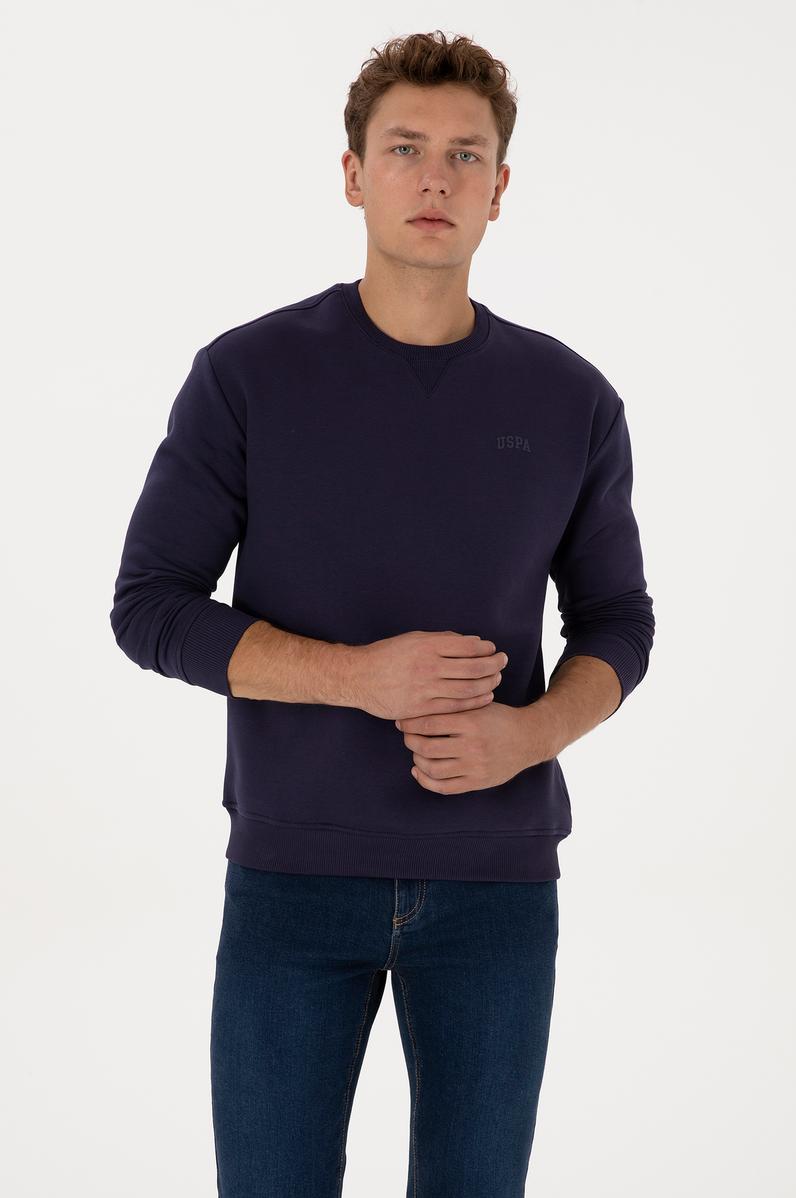 Erkek Comfort Fit Bisiklet Yaka Şardonlu Mürdüm Basic Sweatshirt