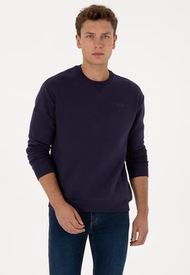 Erkek Comfort Fit Bisiklet Yaka Şardonlu Mürdüm Basic Sweatshirt - 50313757178