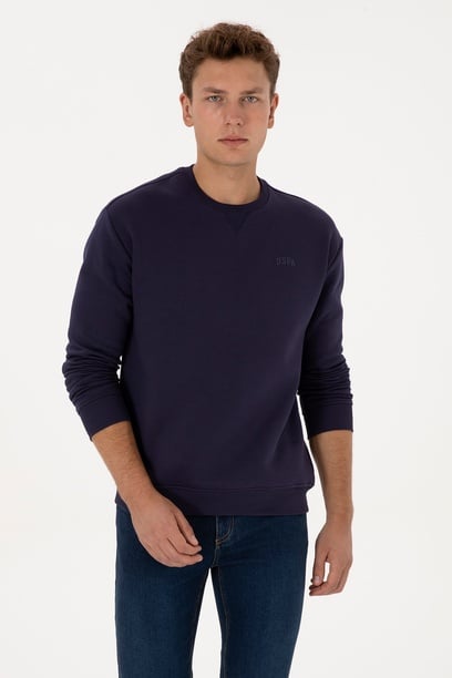 Erkek Comfort Fit Bisiklet Yaka Şardonlu Mürdüm Basic Sweatshirt