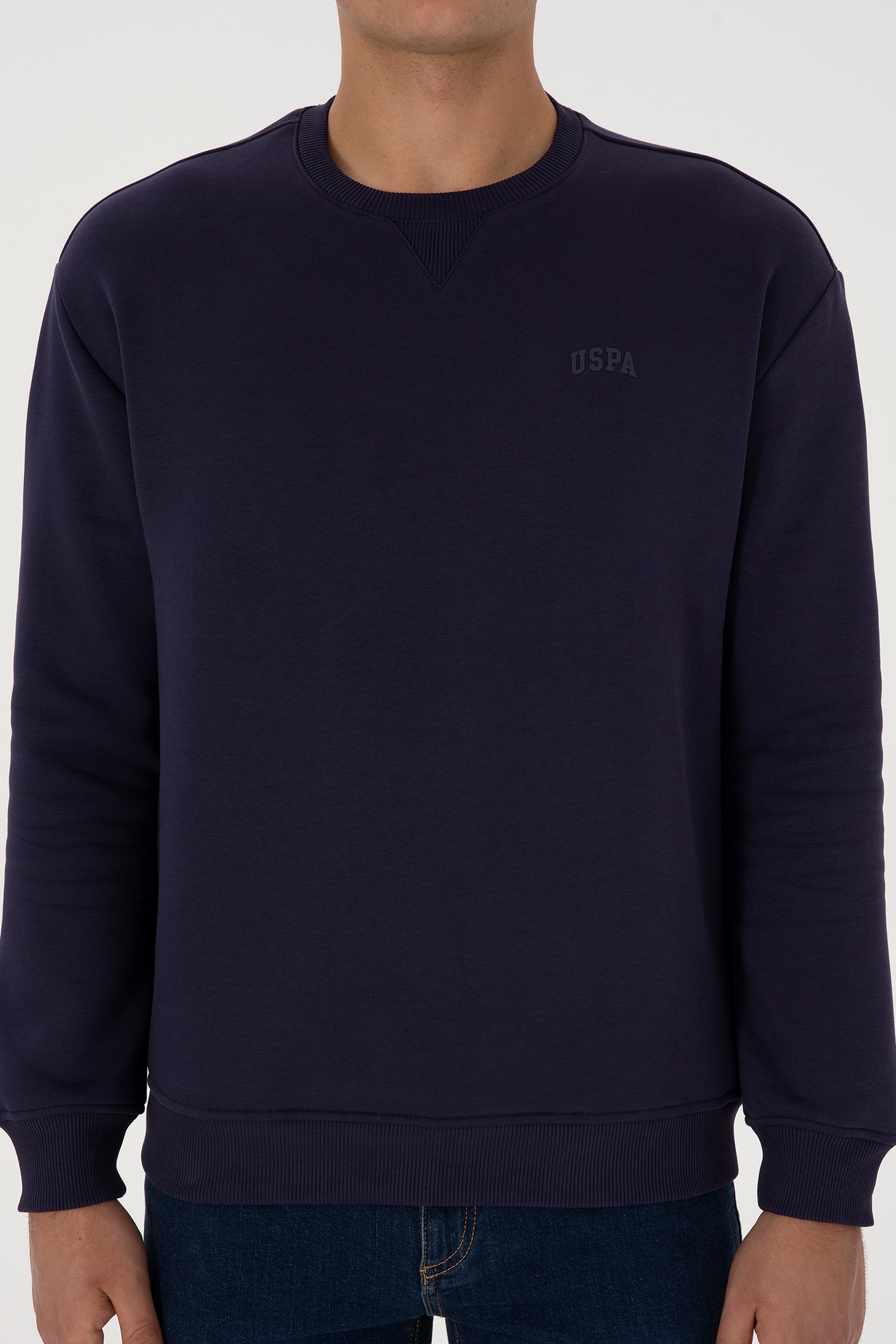 Erkek Comfort Fit Bisiklet Yaka Şardonlu Mürdüm Basic Sweatshirt - Image 6