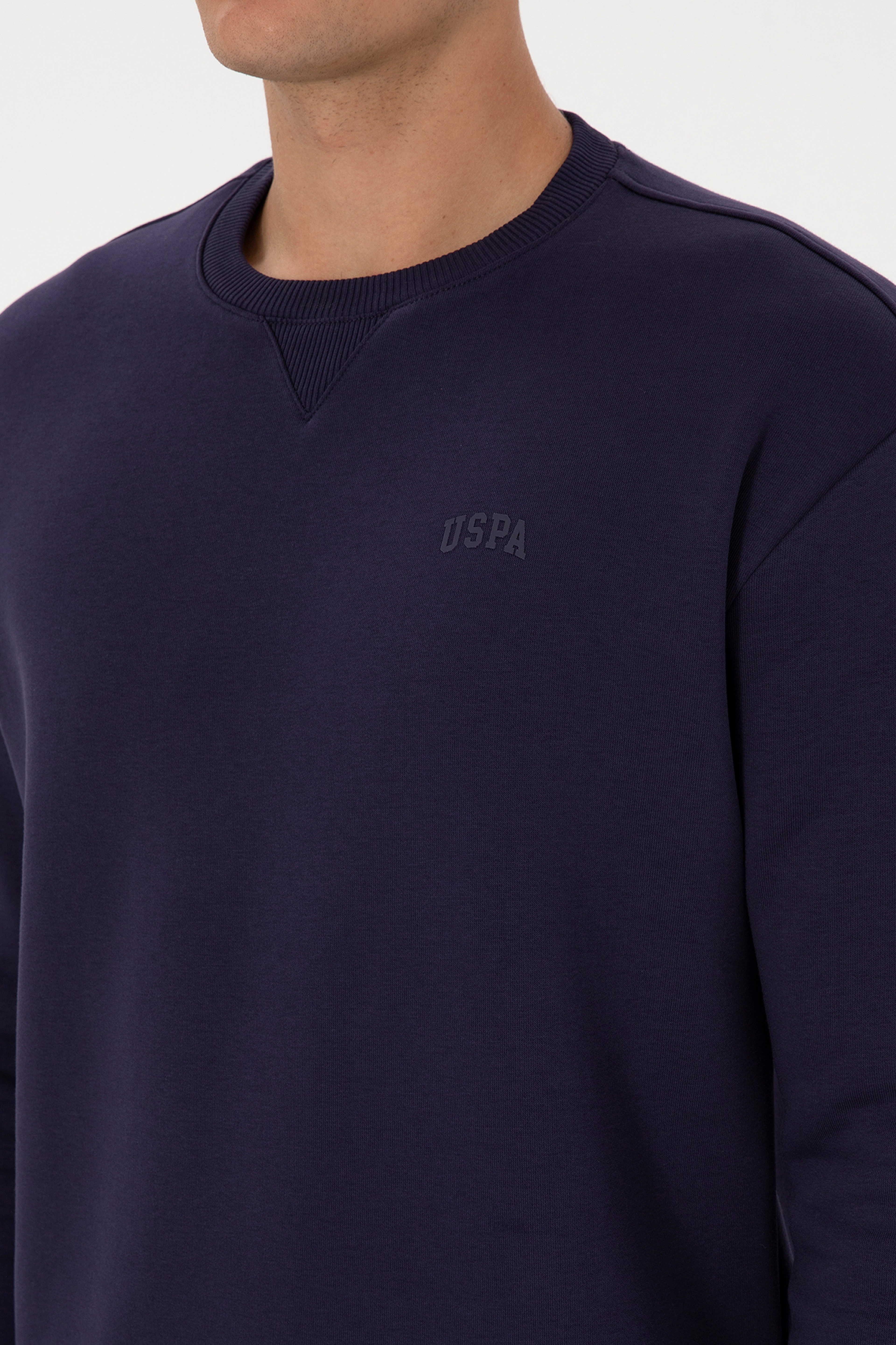 Erkek Comfort Fit Bisiklet Yaka Şardonlu Mürdüm Basic Sweatshirt - Image 7